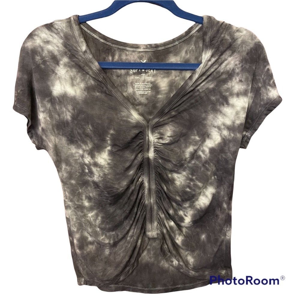 American Eagle Tie Dye Scrunched Crop Top V Neck Soft and Sexy Collection